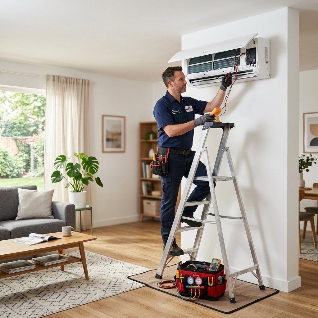 Technician repairing AC